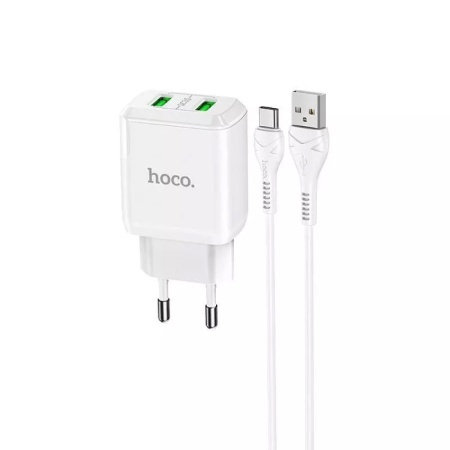 СЗУ HOCO N6 2xUSB-A QC3.0 + кабель USB-A - USB-C, белое